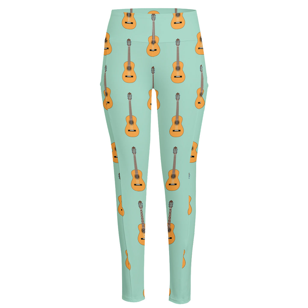 Classical Guitar Pattern Print High-Waisted Pocket Leggings