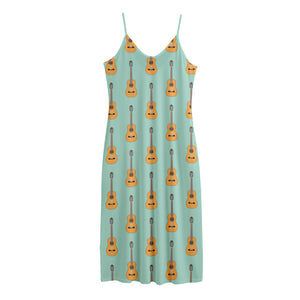 Classical Guitar Pattern Print Jersey Midi Cami Dress