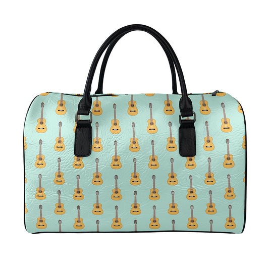 Classical Guitar Pattern Print Leather Duffle Bag