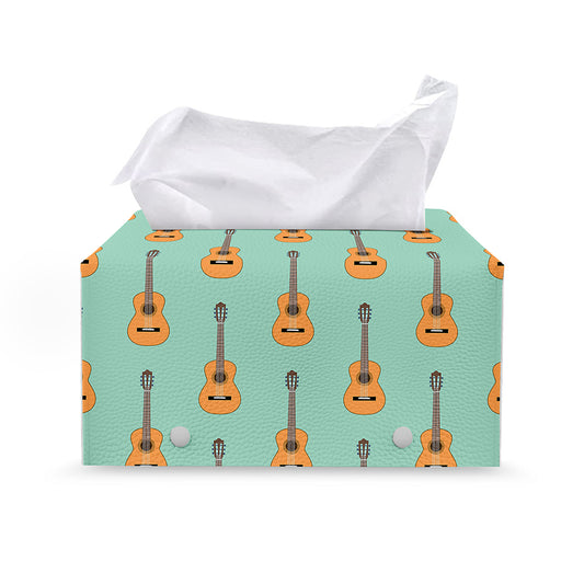 Classical Guitar Pattern Print Leather Tissue Box Cover