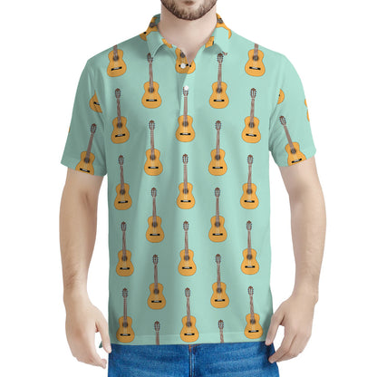 Classical Guitar Pattern Print Men's Polo Shirt