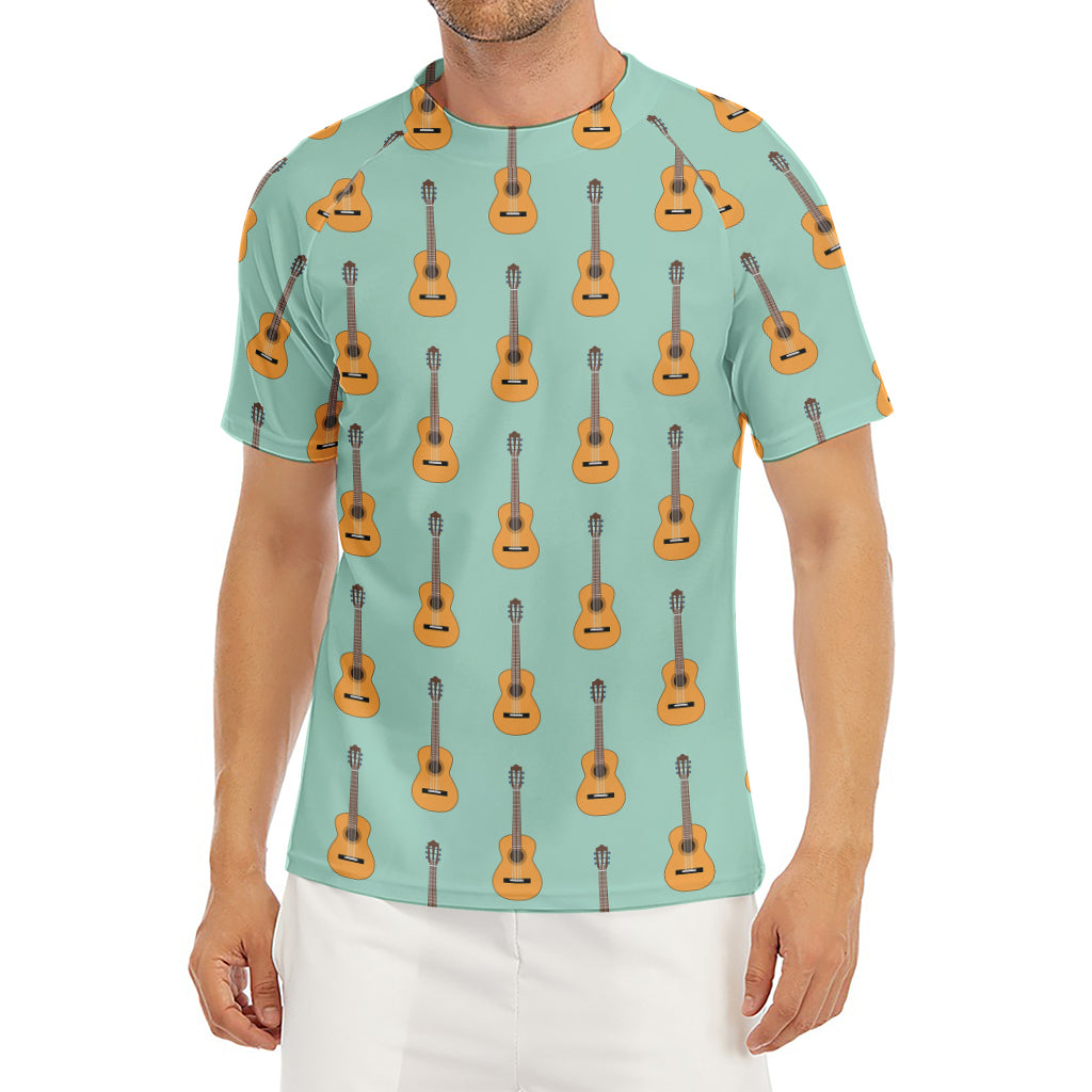 Classical Guitar Pattern Print Men's Short Sleeve Rash Guard