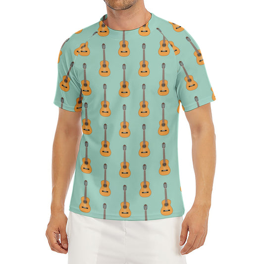 Classical Guitar Pattern Print Men's Short Sleeve Rash Guard