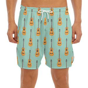 Classical Guitar Pattern Print Men's Split Running Shorts