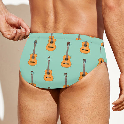 Classical Guitar Pattern Print Men's Swim Briefs