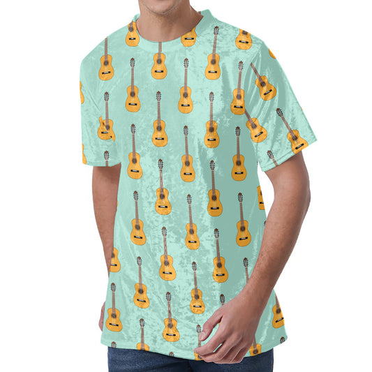 Classical Guitar Pattern Print Men's Velvet T-Shirt