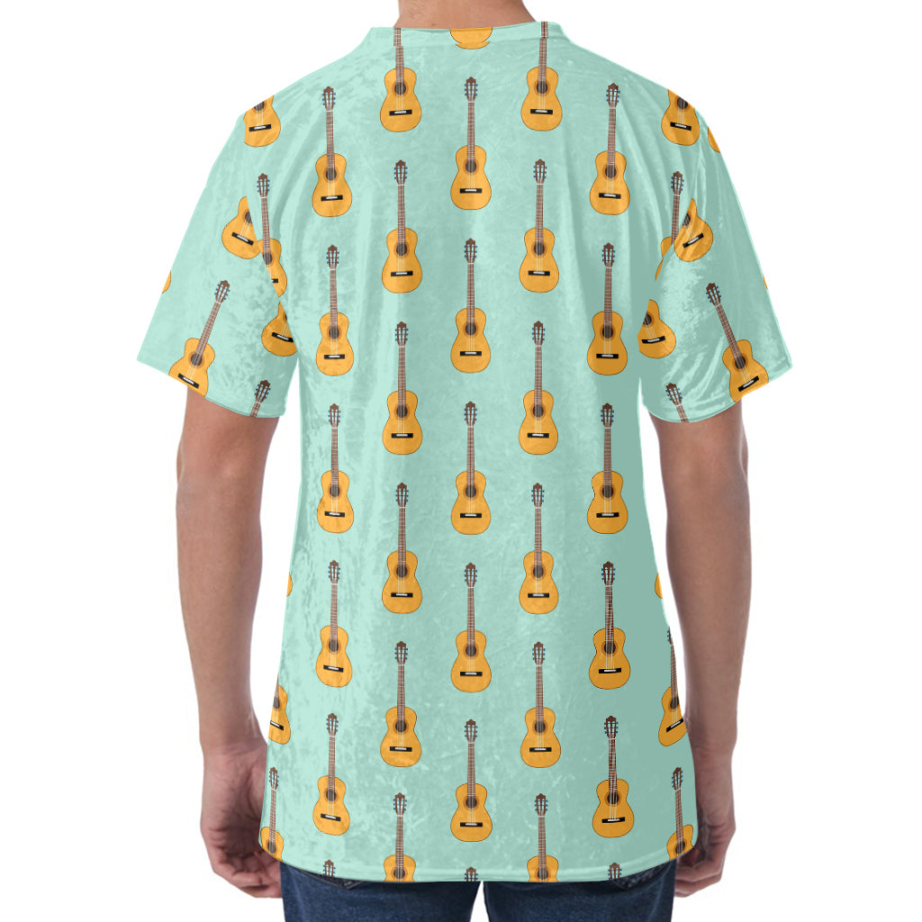 Classical Guitar Pattern Print Men's Velvet T-Shirt