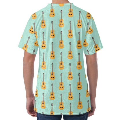 Classical Guitar Pattern Print Men's Velvet T-Shirt