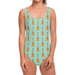 Classical Guitar Pattern Print One Piece Swimsuit