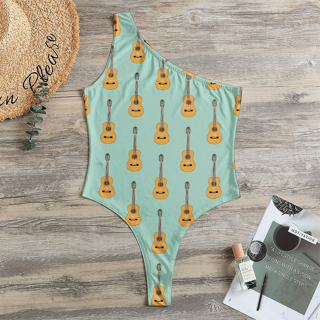 Classical Guitar Pattern Print One Shoulder Bodysuit