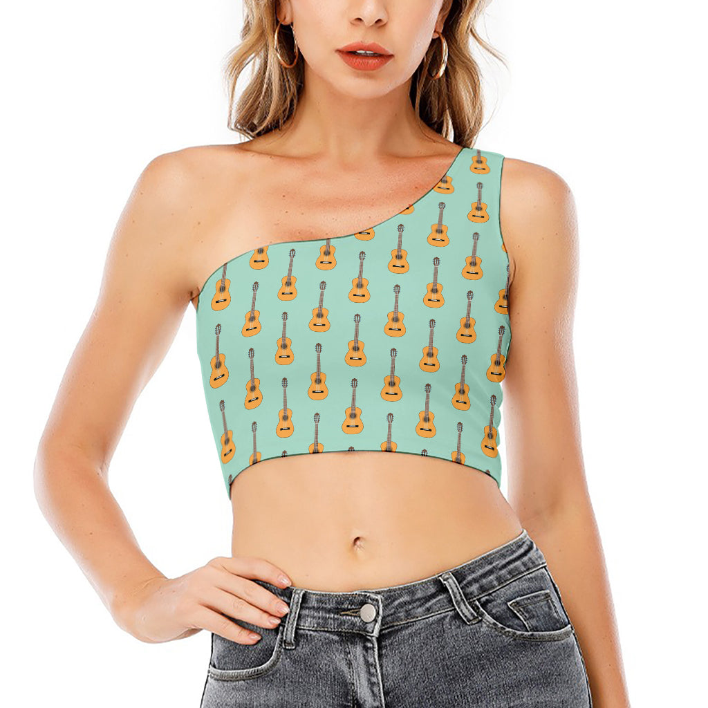 Classical Guitar Pattern Print One Shoulder Crop Top