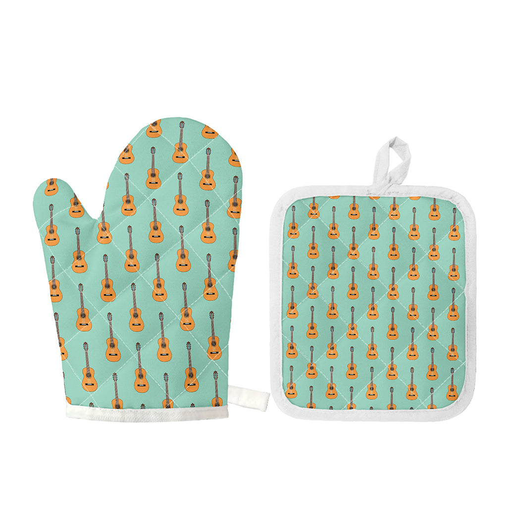 Classical Guitar Pattern Print Oven Mitt And Pot Holder Set