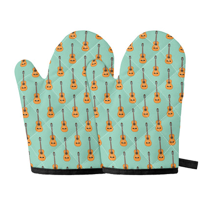 Classical Guitar Pattern Print Oven Mitts