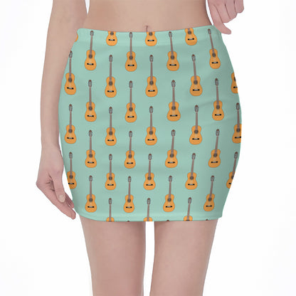 Classical Guitar Pattern Print Pencil Mini Skirt