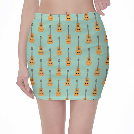 Classical Guitar Pattern Print Pencil Mini Skirt