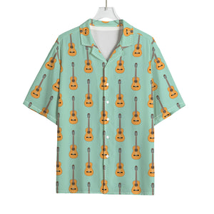 Classical Guitar Pattern Print Rayon Hawaiian Shirt