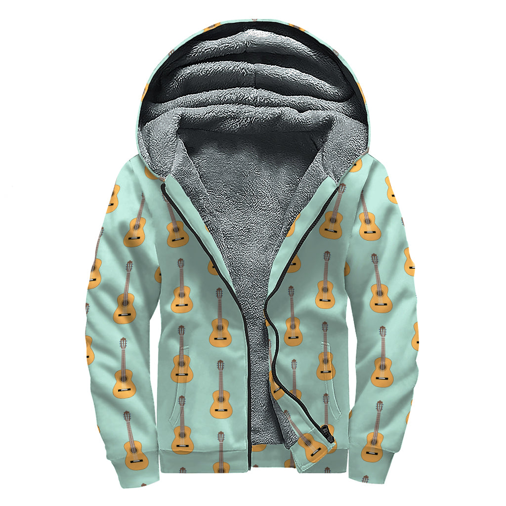 Classical Guitar Pattern Print Sherpa Lined Zip Up Hoodie