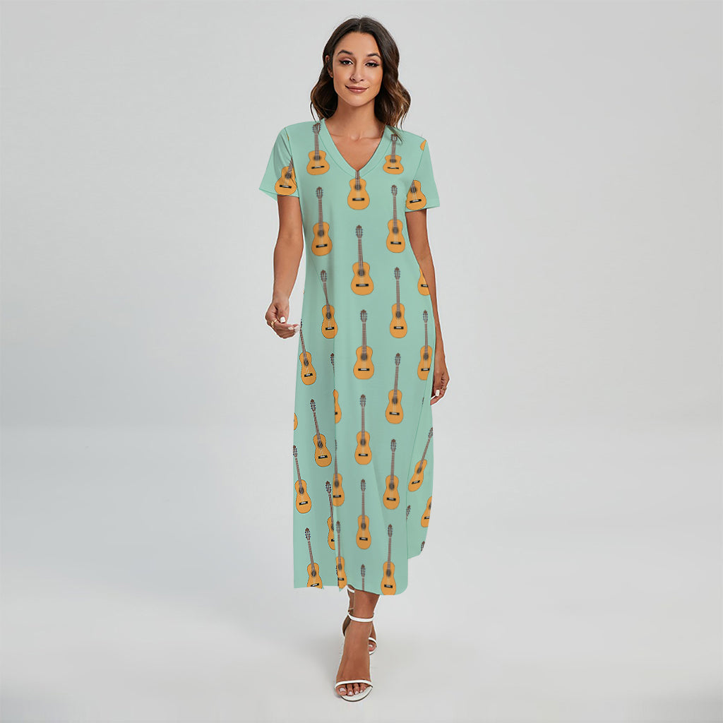 Classical Guitar Pattern Print Short Sleeve Maxi Dress