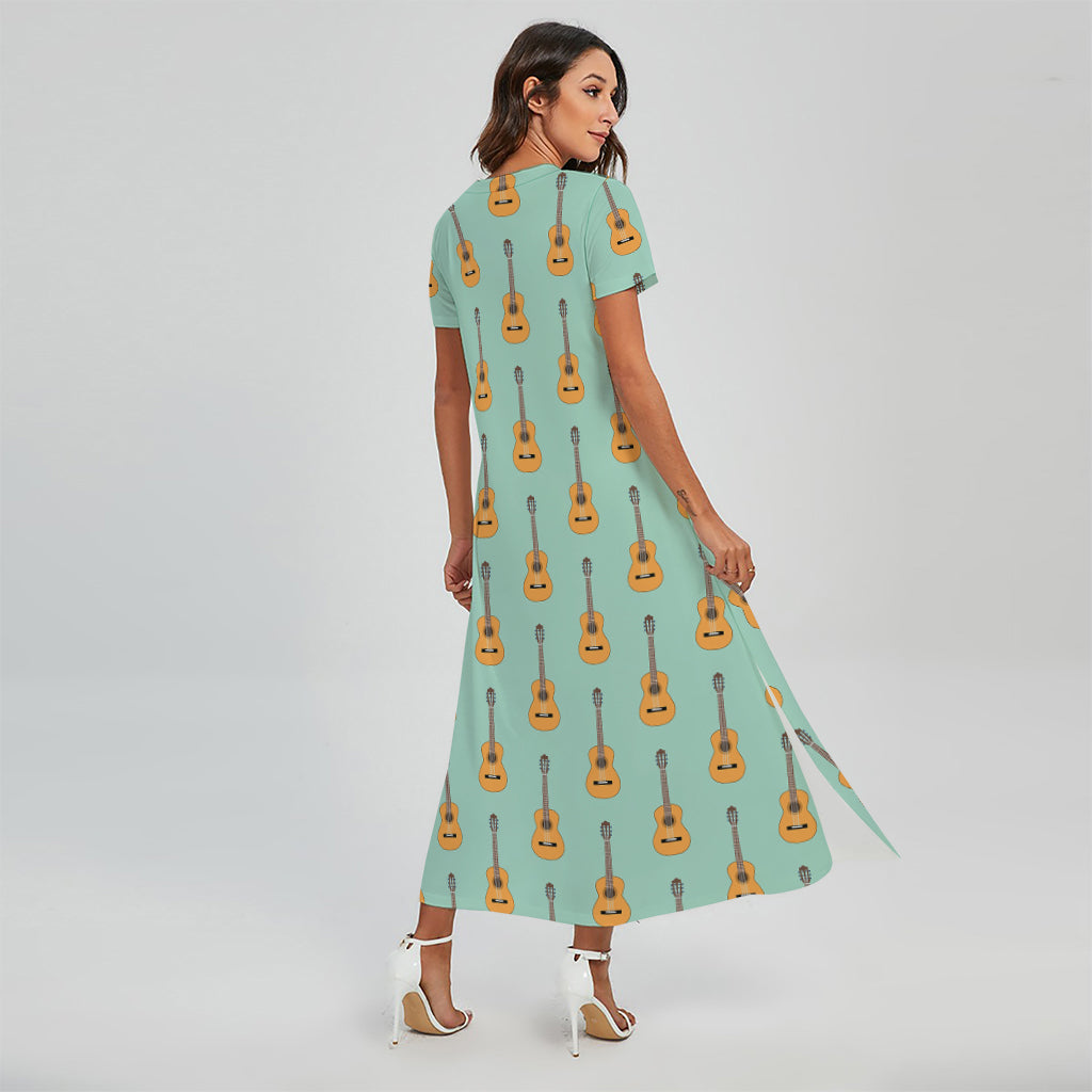 Classical Guitar Pattern Print Short Sleeve Maxi Dress