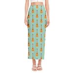 Classical Guitar Pattern Print Side Slit Maxi Skirt