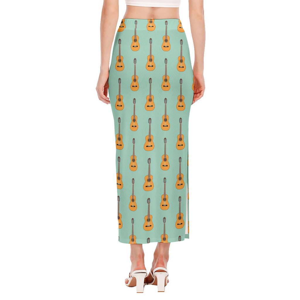 Classical Guitar Pattern Print Side Slit Maxi Skirt