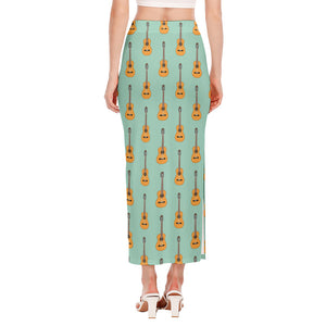 Classical Guitar Pattern Print Side Slit Maxi Skirt