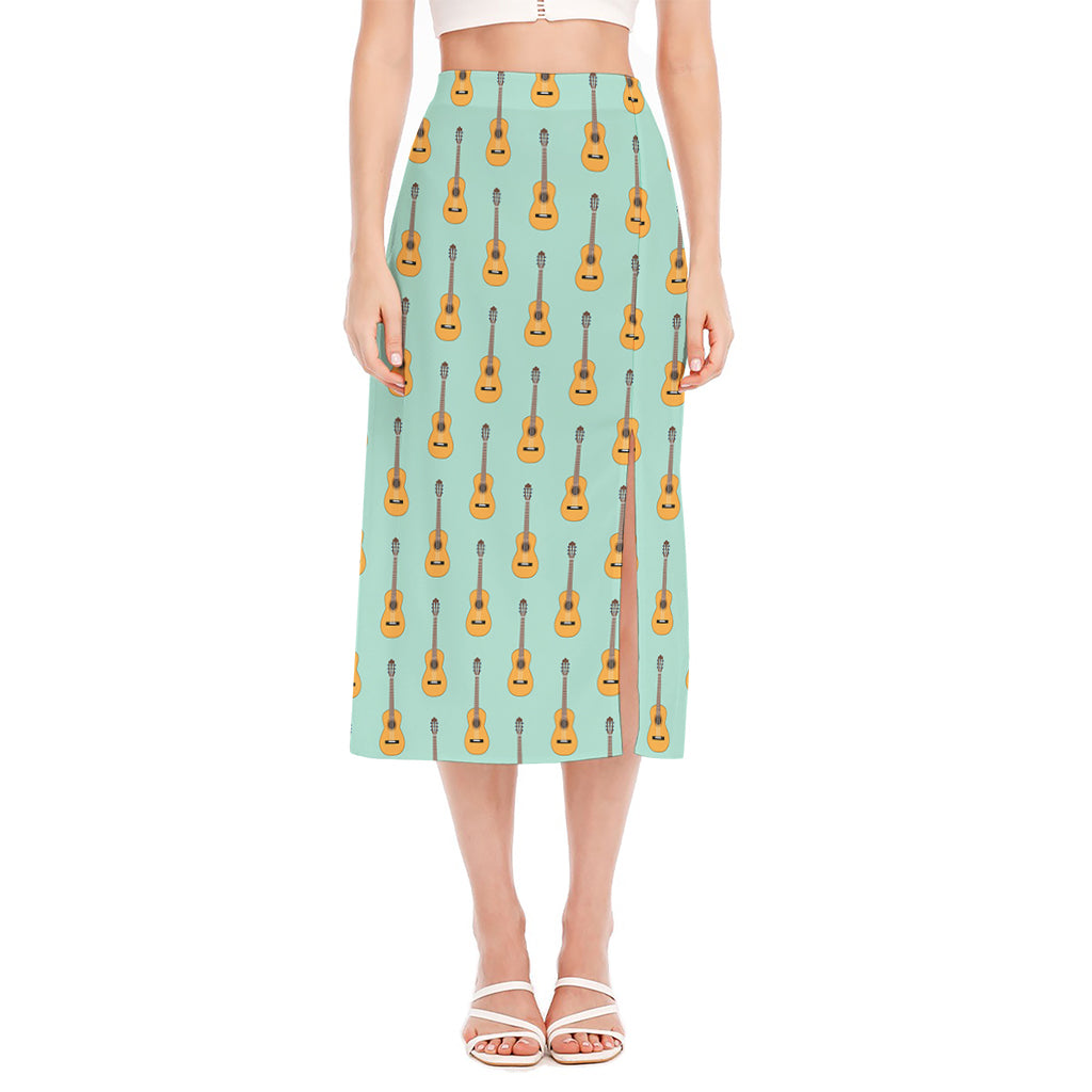 Classical Guitar Pattern Print Side Slit Midi Skirt