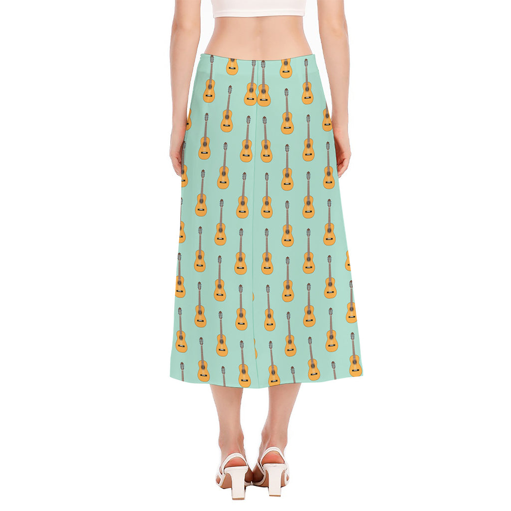 Classical Guitar Pattern Print Side Slit Midi Skirt