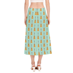 Classical Guitar Pattern Print Side Slit Midi Skirt