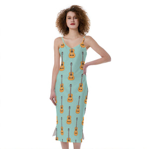 Classical Guitar Pattern Print Slim Fit Midi Cami Dress