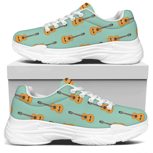 Classical Guitar Pattern Print White Chunky Shoes
