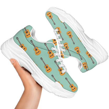 Classical Guitar Pattern Print White Chunky Shoes