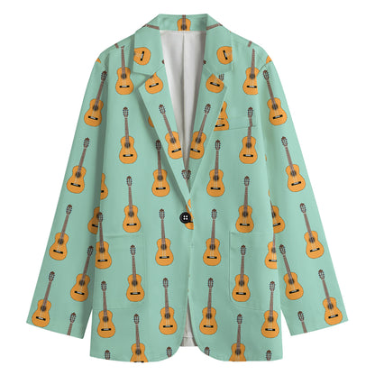 Classical Guitar Pattern Print Women's Cotton Blazer