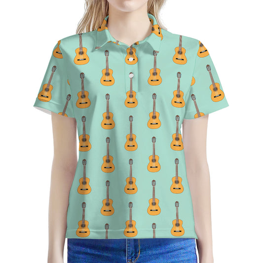 Classical Guitar Pattern Print Women's Polo Shirt