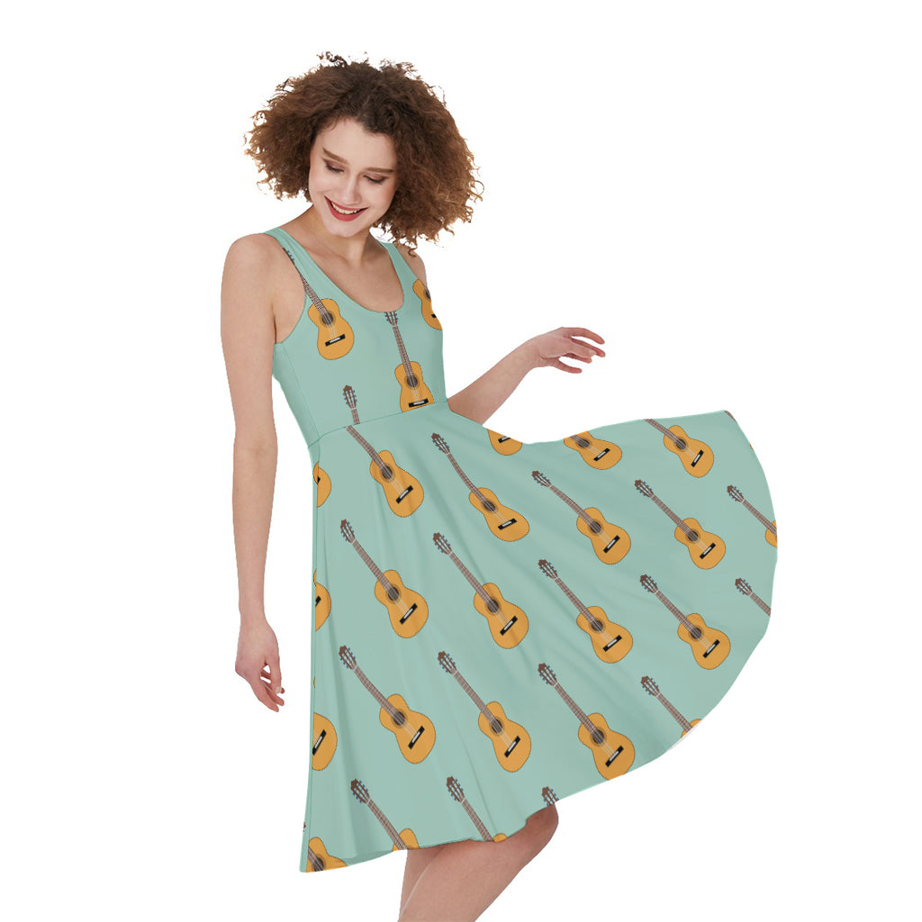 Classical Guitar Pattern Print Women's Sleeveless Dress