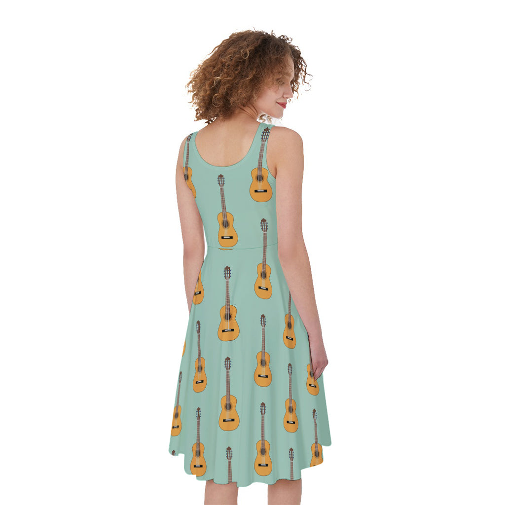 Classical Guitar Pattern Print Women's Sleeveless Dress