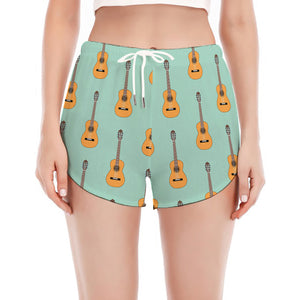 Classical Guitar Pattern Print Women's Split Running Shorts