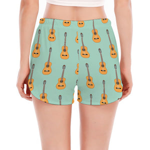 Classical Guitar Pattern Print Women's Split Running Shorts