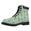 Classical Guitar Pattern Print Padded Collar Lace Up Boots