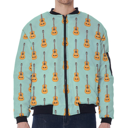Classical Guitar Pattern Print Zip Sleeve Bomber Jacket