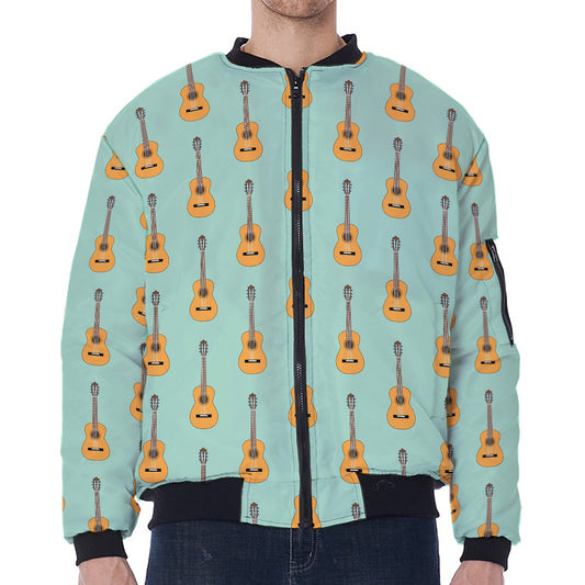 Classical Guitar Pattern Print Zip Sleeve Bomber Jacket