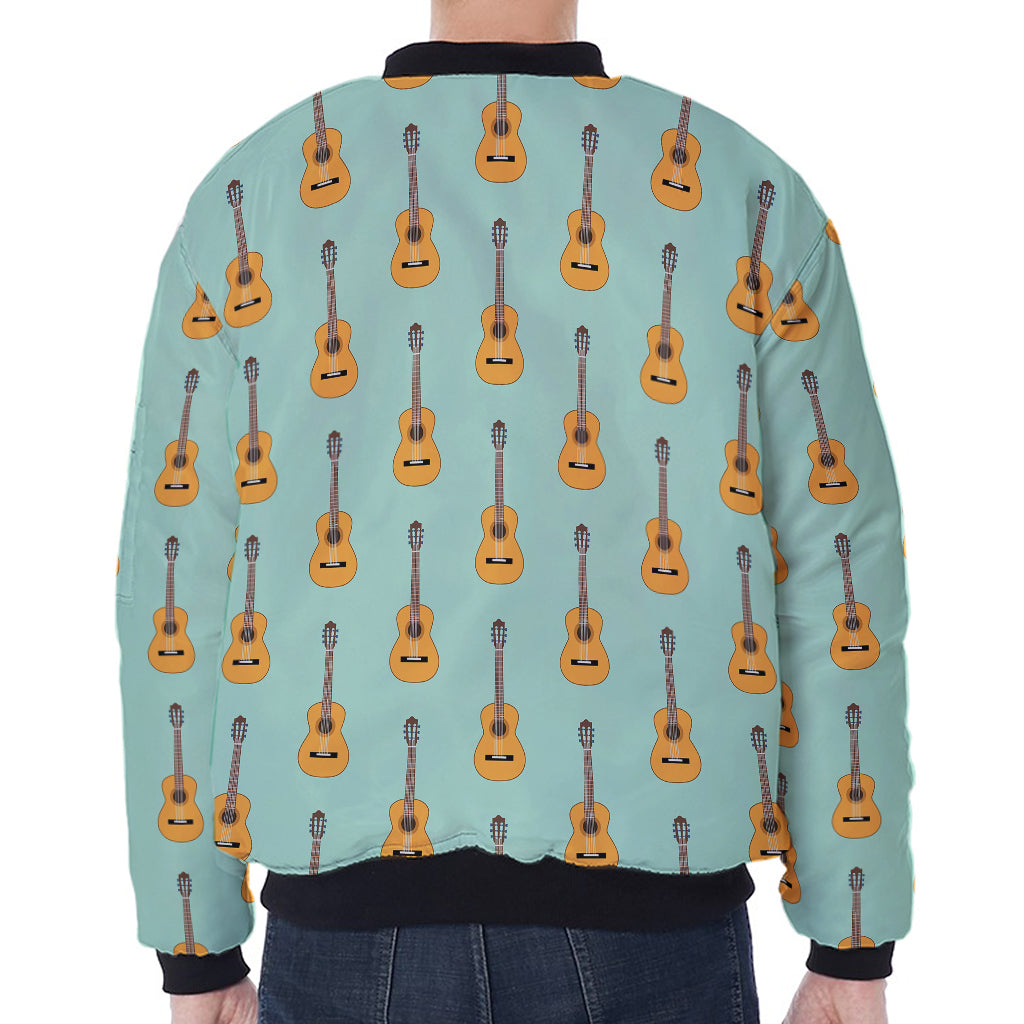 Classical Guitar Pattern Print Zip Sleeve Bomber Jacket