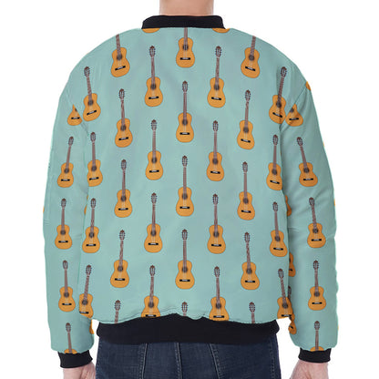 Classical Guitar Pattern Print Zip Sleeve Bomber Jacket