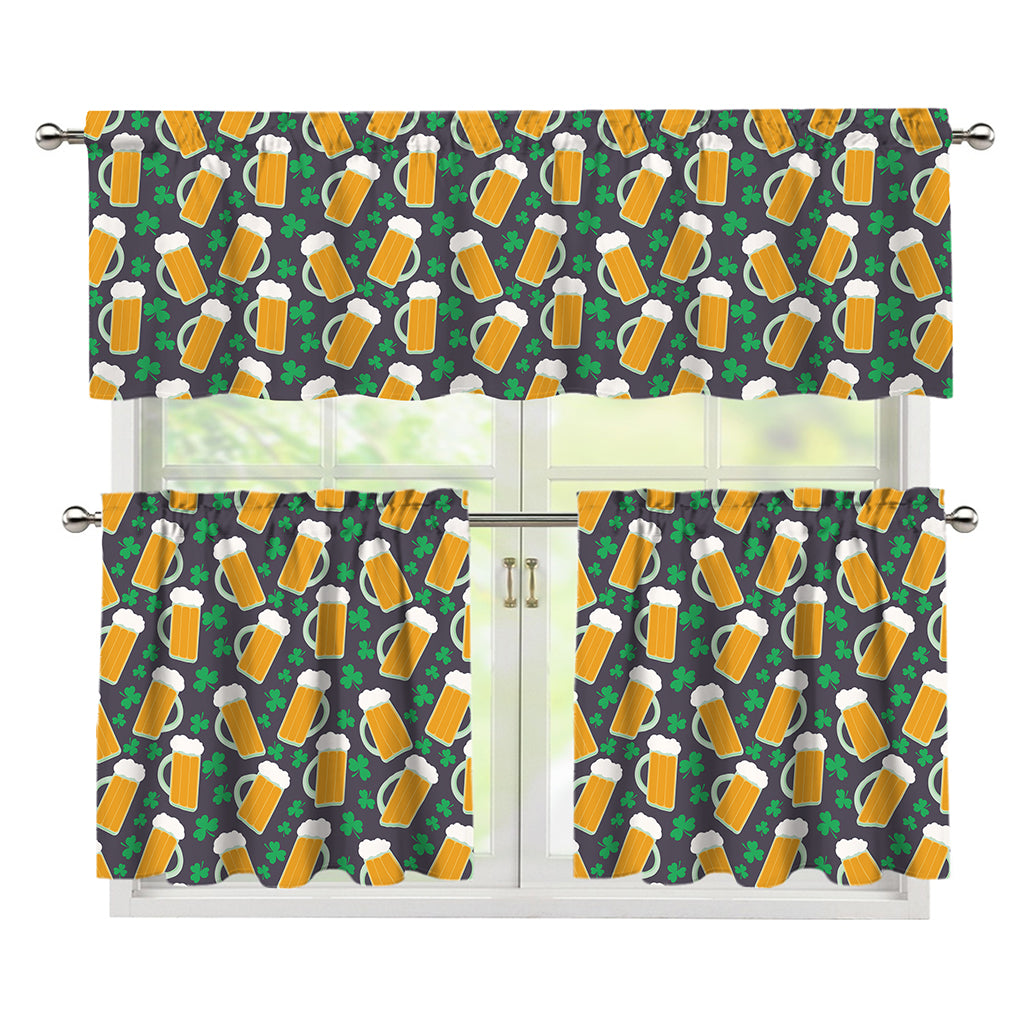 Clover And Beer St. Patrick's Day Print 3 Piece Kitchen Curtains