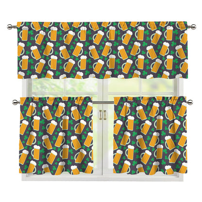 Clover And Beer St. Patrick's Day Print 3 Piece Kitchen Curtains