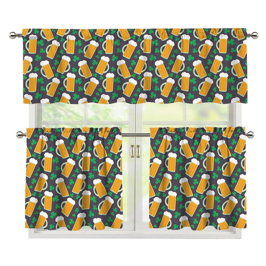 Clover And Beer St. Patrick's Day Print 3 Piece Kitchen Curtains
