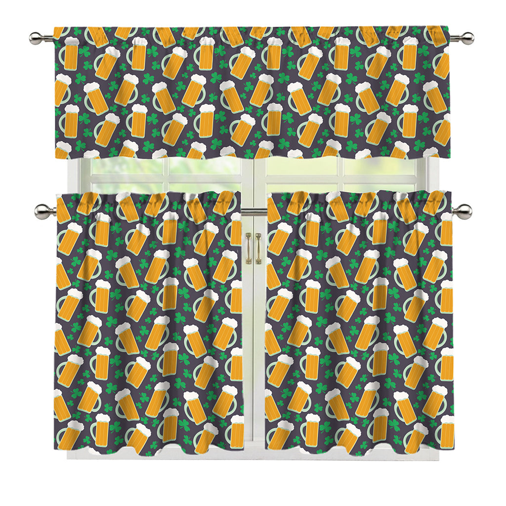 Clover And Beer St. Patrick's Day Print 3 Piece Kitchen Curtains