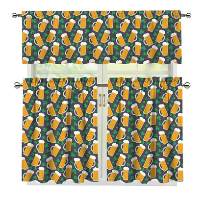 Clover And Beer St. Patrick's Day Print 3 Piece Kitchen Curtains