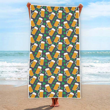 Clover And Beer St. Patrick's Day Print Beach Towel