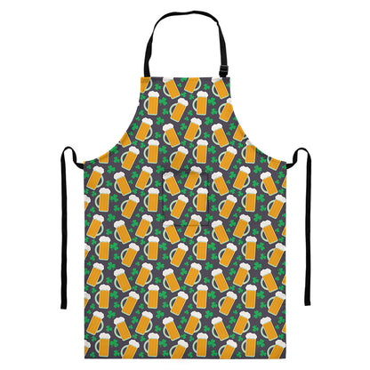 Clover And Beer St. Patrick's Day Print Bib Apron With Pocket